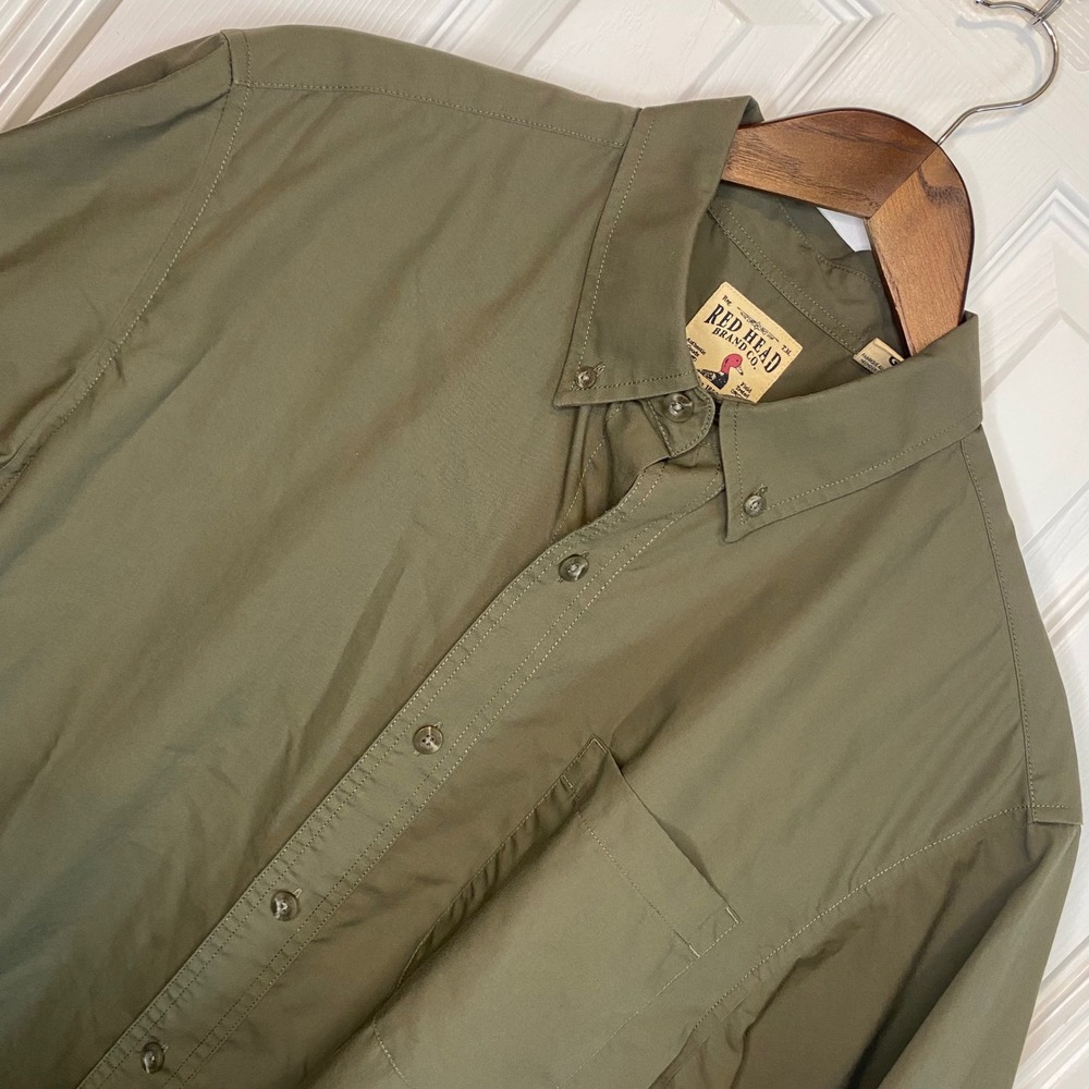 Red Head Brand Co Mens Large Olive Green Short Sleeve Button Down Shirt Pocket